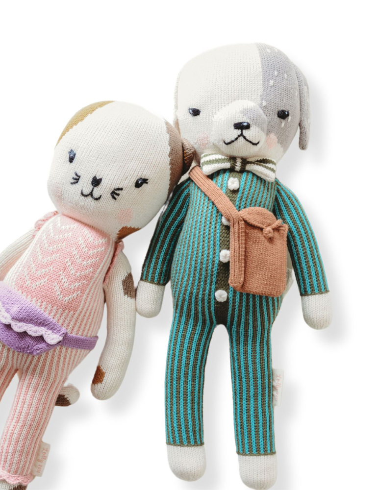 "Pippa The Cat" Pink Chevron Hand-Knit Cat Doll