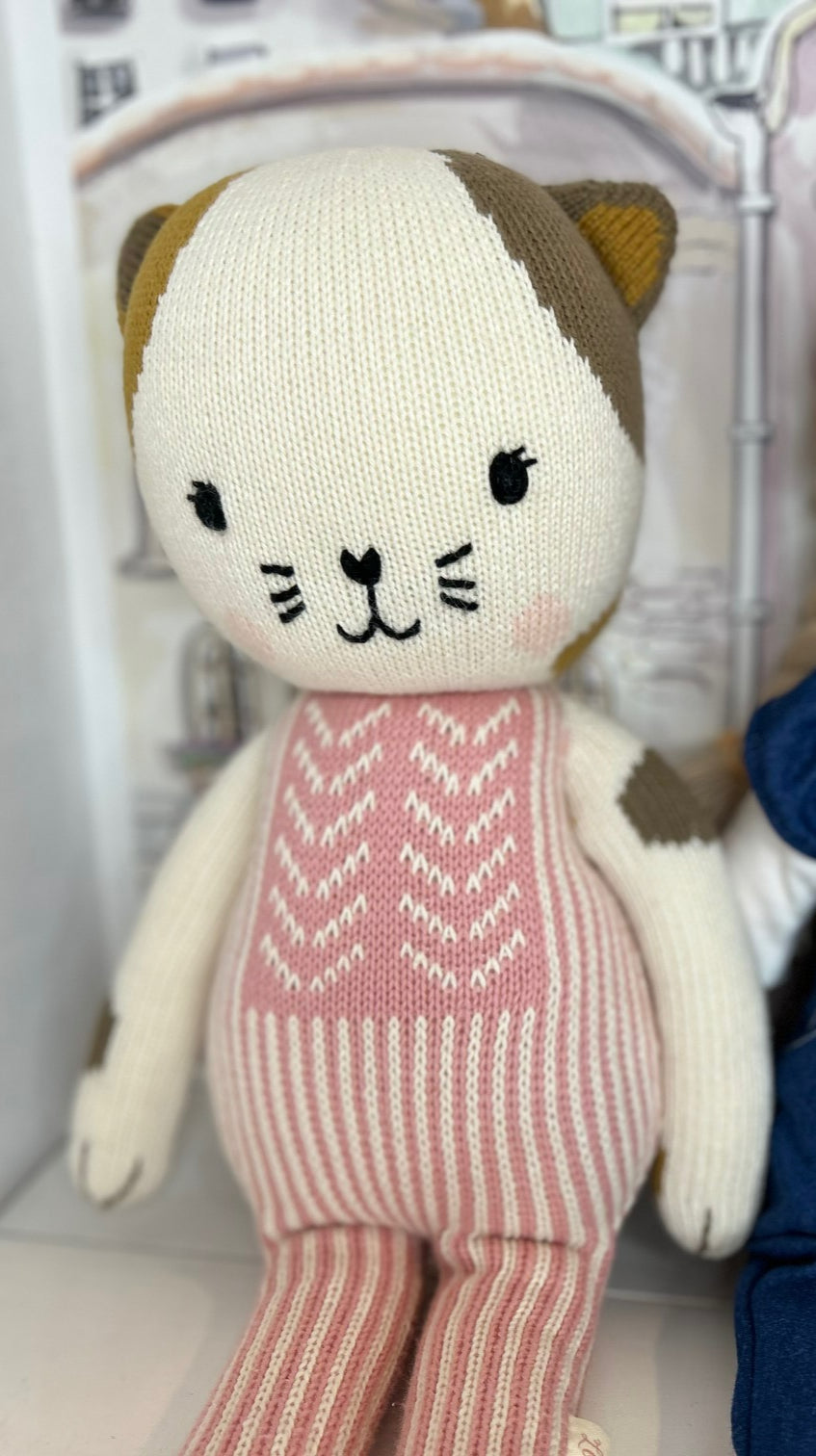 Pink Chevron Hand-Knit Cat Doll