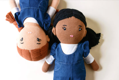 "Melissa Mae" Black Haired Hand-Knit Girl Doll
