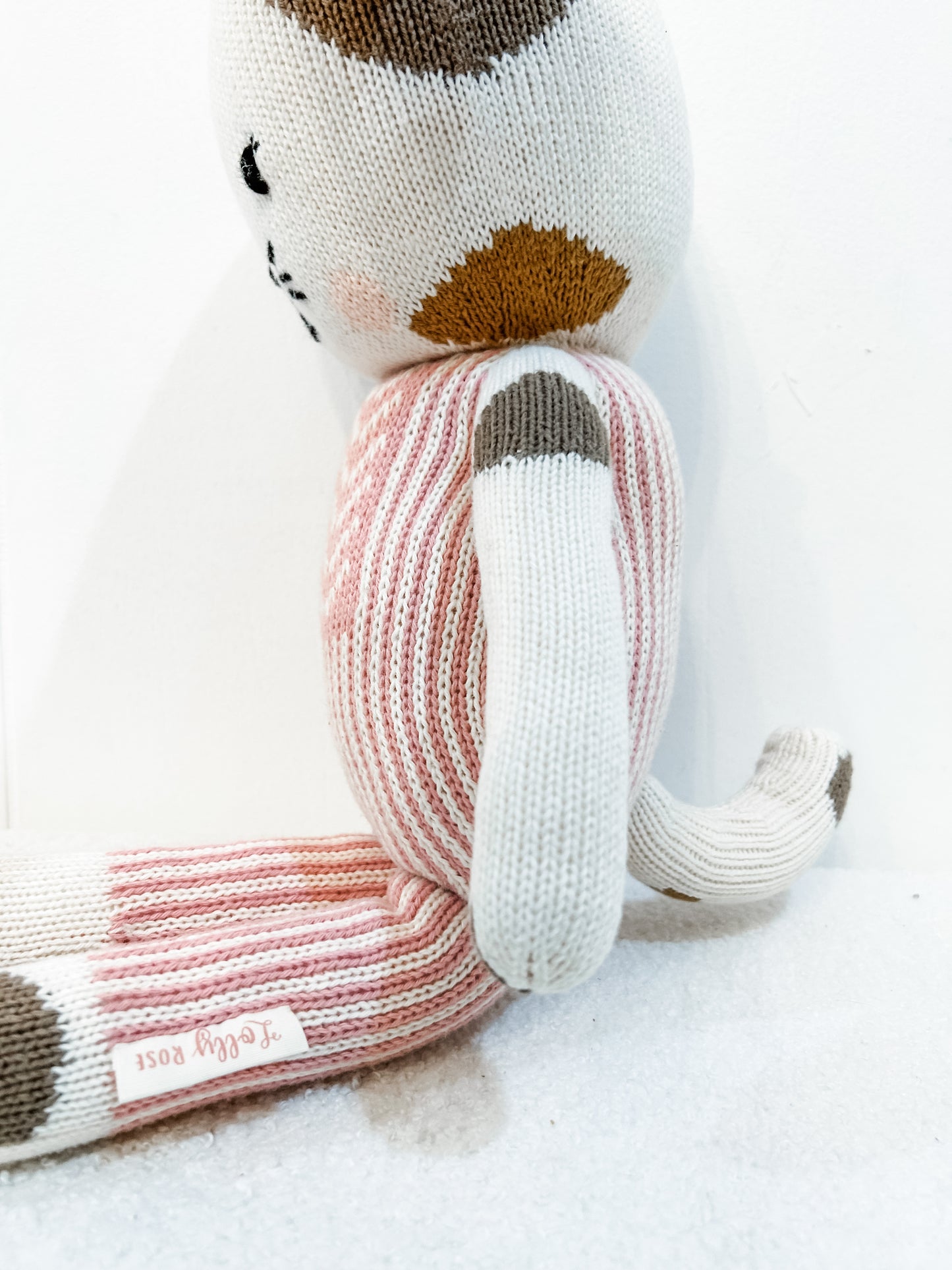 Pink Chevron Hand-Knit Cat Doll