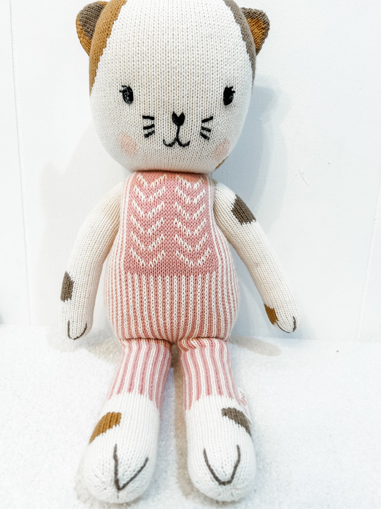 Pink Chevron Hand-Knit Cat Doll