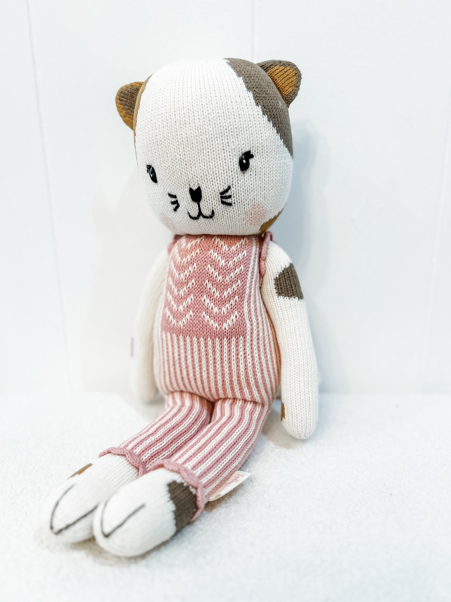 Pink Chevron Hand-Knit Cat Doll