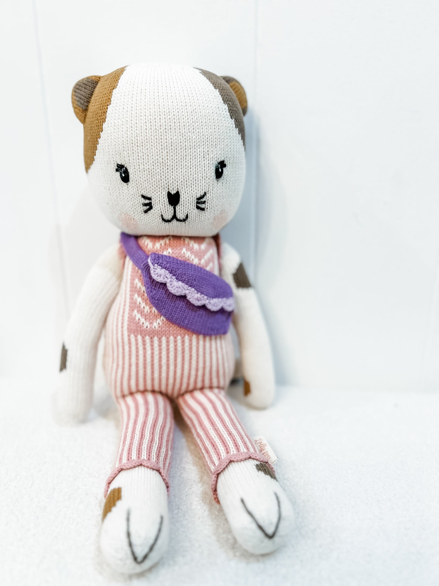 Pink Chevron Hand-Knit Cat Doll